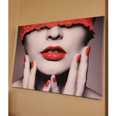 Modern Fashion Canvas Print, Black White Red, Horizontal Wall Art