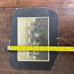 Antique Snapshot Portrait Group of Young Adult Students in front of Building