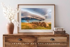 Storm Photography Print: Oklahoma Supercell Thunderstorm Hay Bales Weather Photo
