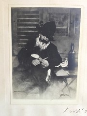 Dated 1923 French Photograph Signed Inscribed Man Cutting Fruit – Old Estate