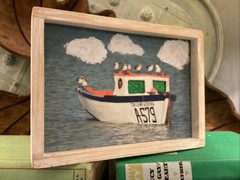 MesArt box framed signed art photography Aruba signed Seagulls Boat Ocean