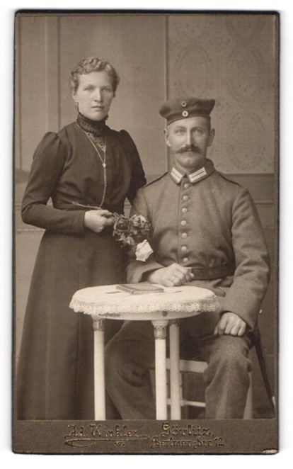 Photograph Ad. Winkler, Görlitz, Saxon soldier in field grey uniform with Krä