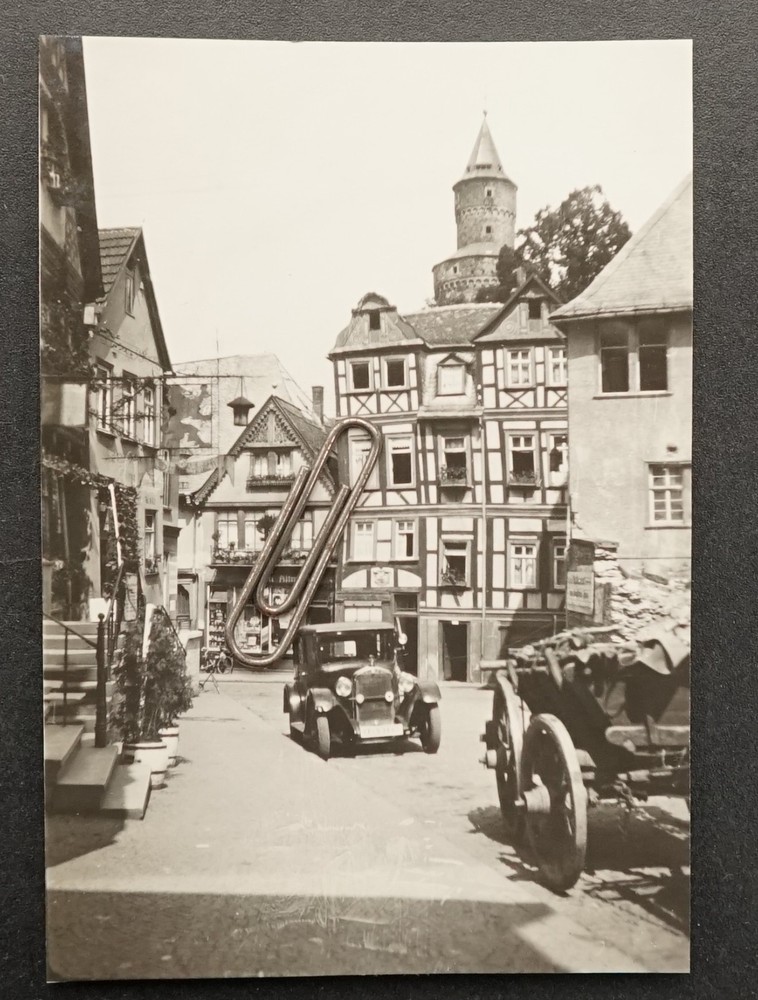 Photo view Idstein Taunus Hessen advertising business vintage car picture building