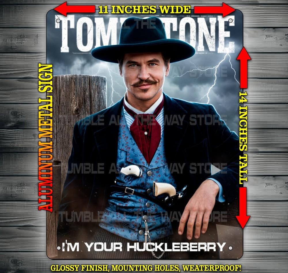 Tombstone 90s Doc Holiday – Val Kilmer – Huckleberry Metal Sign Art 14 x 11″