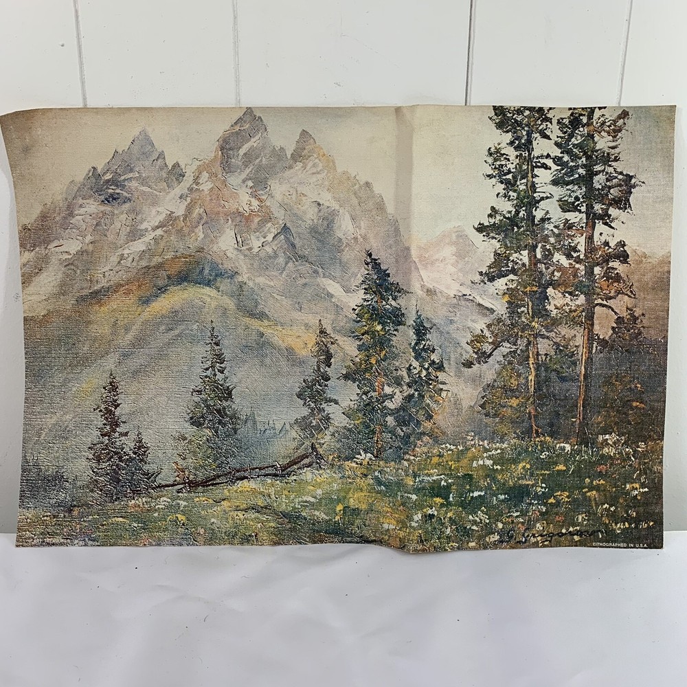 Vintage Art Treasures Grand Tetons Lithograph on Canvas Unframed 17.5 X 12