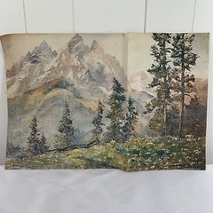 Vintage Art Treasures Grand Tetons Lithograph on Canvas Unframed 17.5 X 12