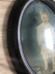Large Antique Oval Bubble Glass Sepia Photo Child Portrait BOY IN SAILOR SUIT
