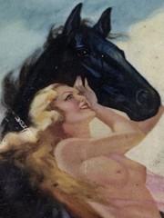 Art Deco Nude Girl & Horse 9x 11 “ Vintage On Wood