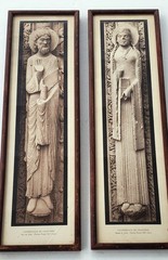 Vintage Pair of Framed Photogravure Prints Chartres Cathedral Sculptural Figures