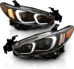 Black Projector Headlights with Glow Bar for 2014-2017 Mazda 6 (Pair) High/Low B