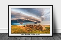 Storm Photography Print: Oklahoma Supercell Thunderstorm Hay Bales Weather Photo