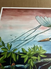 Egret In Flight: Fine Art Print “ Quiet Sunset” Vernon L Good 24.5 X 35” Overall