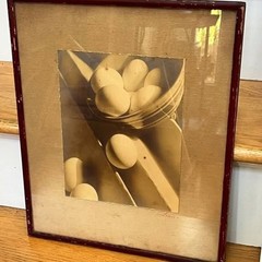 Antique Primitive Black & White Photo Of Farm Eggs / Rustic Red Wood Frame 15×13