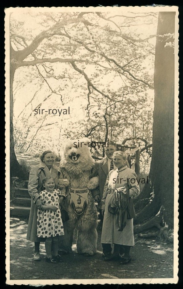 Man in Polar Bear Costume with a Family in Bad Harzburg 1960s – Photo Postcard 8x13cm
