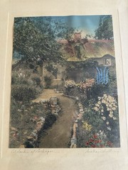 Large Wallace Nutting Garden Of Larkspur Hand Painted Photo Jordan Marsh Frame