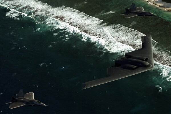 New Photo: F-22 Raptors & B-2 Spirit Jet Aircraft over Pacific Ocean – 6 Sizes!