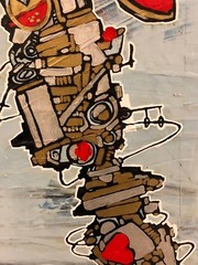 VERY COOL LARGE MIXED MEDIA PAINTING BY AARON KRATEN ON WOOD SIGNED HEAVY