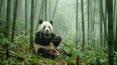 Giant Panda Misty Bamboo Forest Digital Download Printable File Wall Art Serene