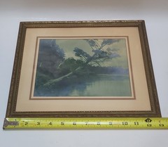 Vintage Scenic Photograph Framed Art Lost Lake Michigan, Trees Antique Art 1939