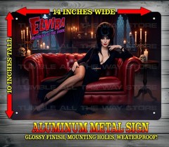 Elvira Mistress of the Dark in Iconic Outfit Metal Sign Wall Art 10″ x 14″