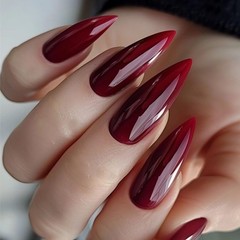 Press on Nails Long, Stiletto Halloween Plain Dark Wine Red Gothic Fake Nails…