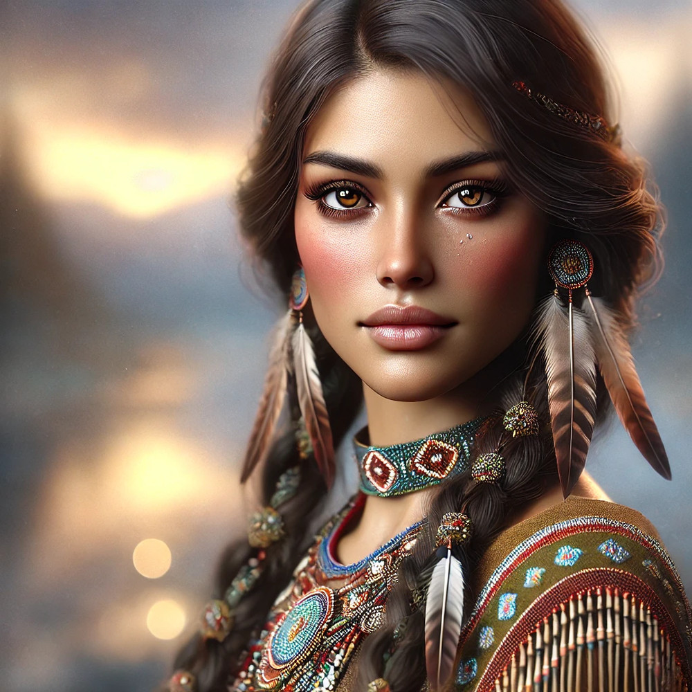 Beautiful American Indian Woman Portrait – High-Res Digital Art, image, picture