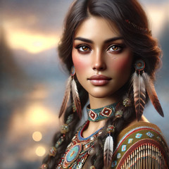 Beautiful American Indian Woman Portrait – High-Res Digital Art, image, picture