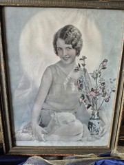 Flapper Girl Picture 1920s Colored Photo of Young Woman in Original Ornate Frame