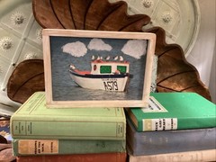 MesArt box framed signed art photography Aruba signed Seagulls Boat Ocean