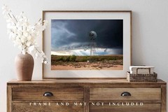 Windmill Storm Texas Farm Country Great Plains Thunderstorm Photography Print