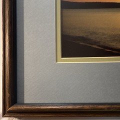 Vintage Sunset Landscape Framed Photograph Matted Coastal Horizon Nature Art