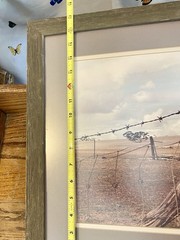 RUSTIC FRAMED COUNTRYSIDE BARBED WIRE FENCE PHOTOGRAPH