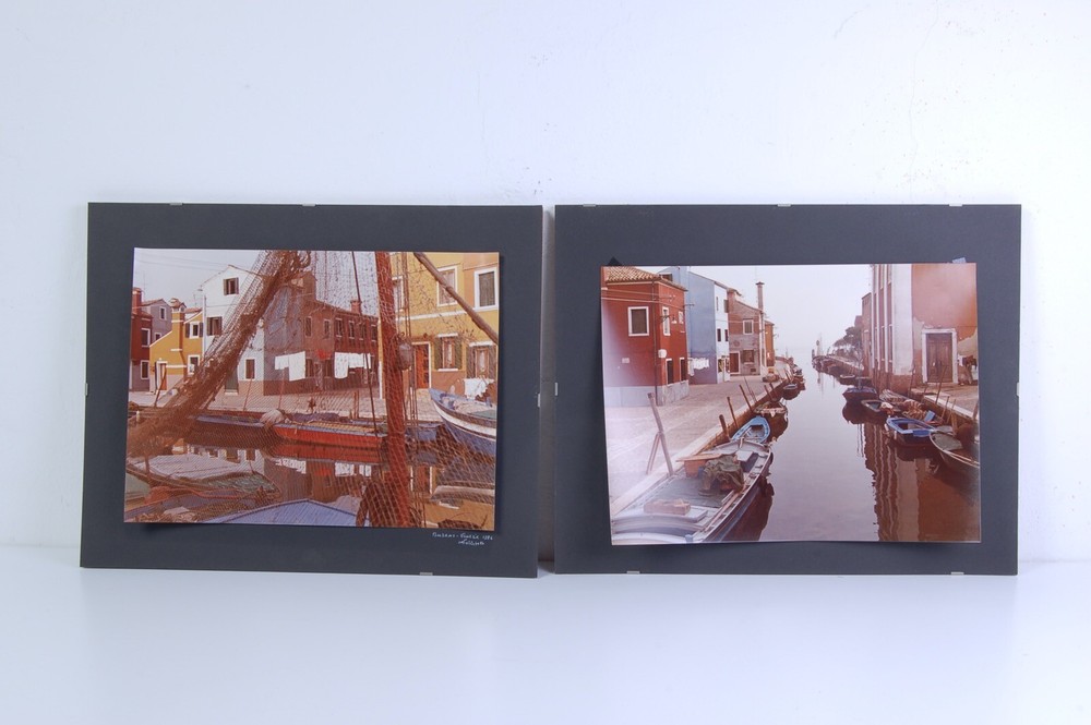 Pair Vintage Photographs Professional A Colours Burano Venice 1984 40 X 30 CM