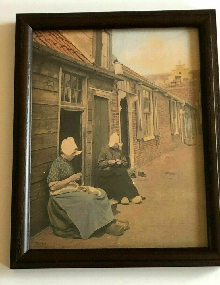 Wallace Nutting Foreign Dutch Scene Women On Street Hand Colored Photo c: 1914