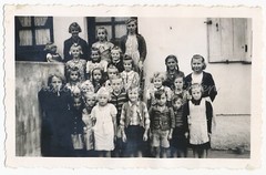 Girls and Boys – Children Group Photo in Front of House 1940 – Vintage Photo 1940s