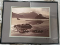 Vintage Signed Sepia Coastal Seascape Photograph Nielsen Metal Frame Matted