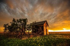 Barn Photography Print: Oklahoma Prairie Farm Country Stormy Sunset Plains Photo