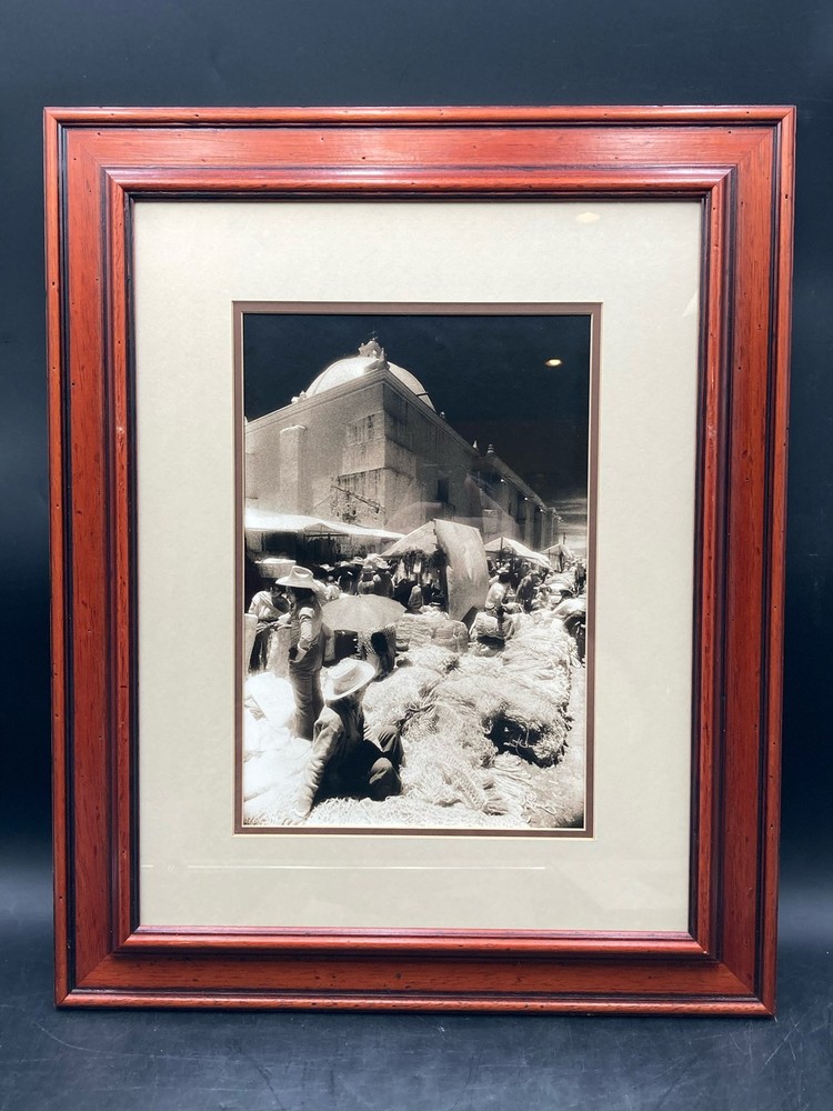 Native Pueblo Market Scene Black & White Photograph, Framed