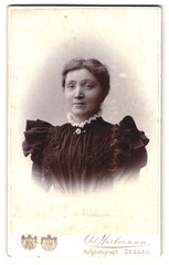 Photograph Ad. Hartmann, Dessau, Franz-Str. 24 b, young lady in dress with collar