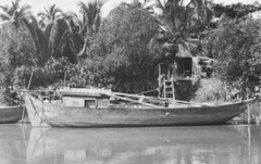 Large Black And White Baryte Print 1920 Indochina Boat 26X40Cm