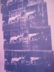 6 PHOTOGRAPHS OF ANDY WARHOL ART WORK INCLUDING JACKIE KENNEDY, SUICIDE, MEN KIS