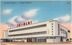 8 1/2 x 11″ COLOR PRINT of VINTAGE JAI ALAI POSTCARD of TAMPA BAY FRONTON