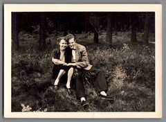 2 Photos Man with Two Women Forest Leisure Trip 1930s Vintage (F1163)