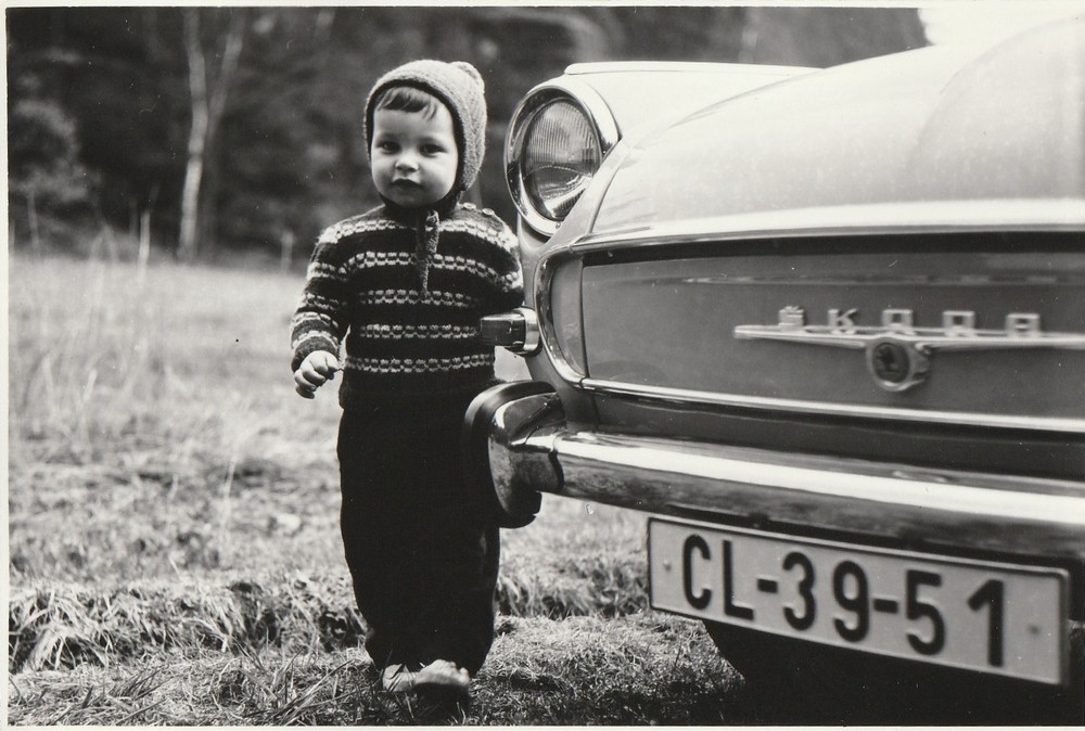 Vintage Photo Little Boy Next to Skoda 1000 MB Car Vintage Passenger Car 1967