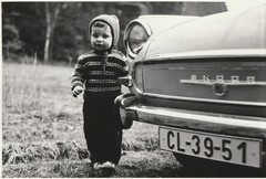 Vintage Photo Little Boy Next to Skoda 1000 MB Car Vintage Passenger Car 1967
