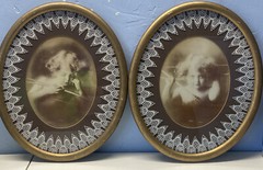 Vintage Large Oval Frame 15×18 Cupid Awake + Cupid Sleeping Photographic Images