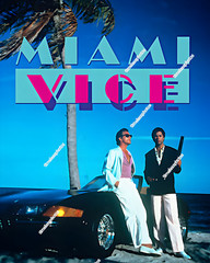 DON JOHNSON & PHILIP MICHAEL THOMAS MIAMI VICE ACTORS CAR 8″x10″ Photograph