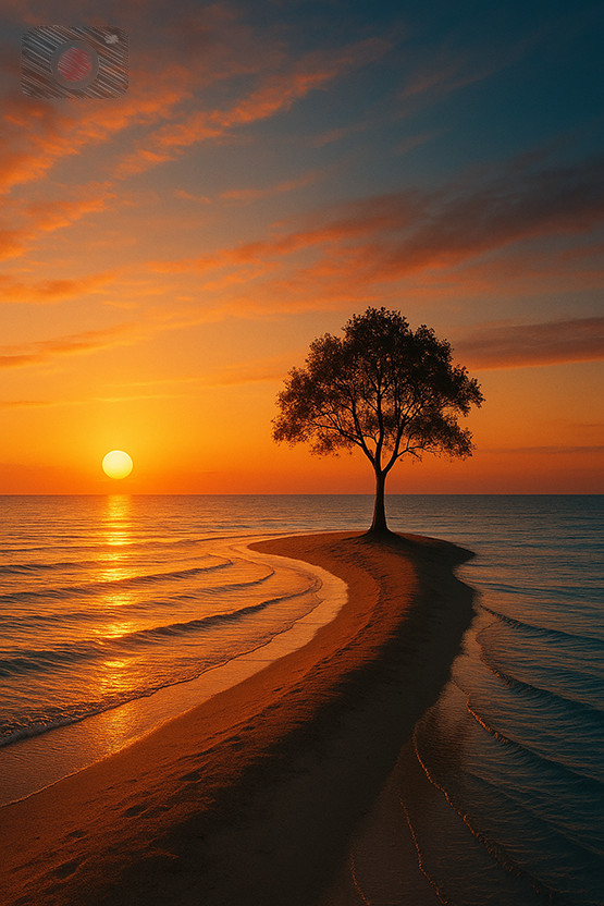 Digital Photo Art Wallpaper, Look like Lone Tree at Sunset by the Sea