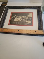 Family Picnic Photo Print Black White Vintage Framed 10×12 Frosted Glass