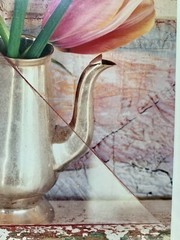 VTG Art Still Life Photo Print Tulips & Antique Brass Pitcher Framed/Matted VG